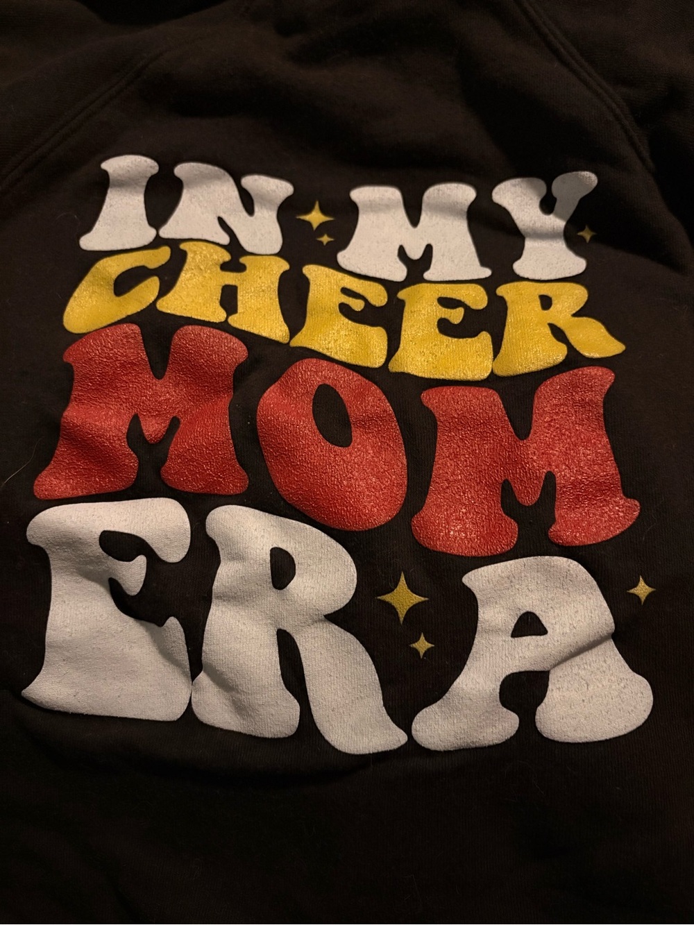 Women’s 'In My Cheer Mom Era' Graphic Tee - Black with White/Red/Yellow Print